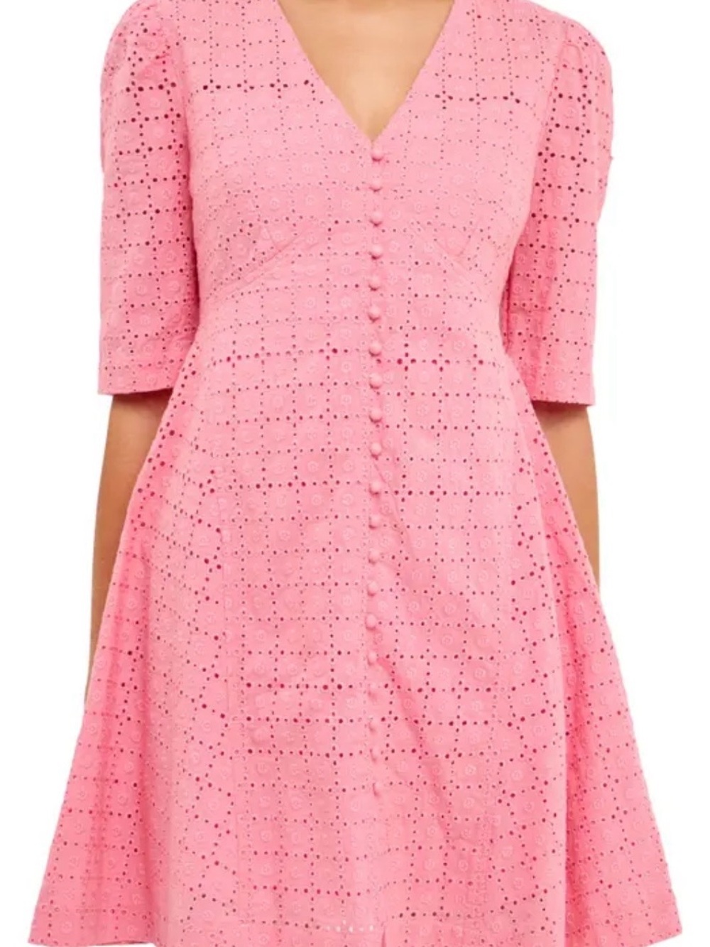 English Factory Pink Eyelet Button-Front Midi Dress